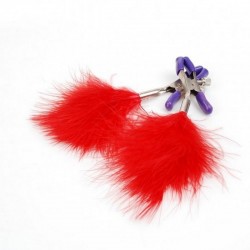 Feather Tassle Nipple Clamps Red